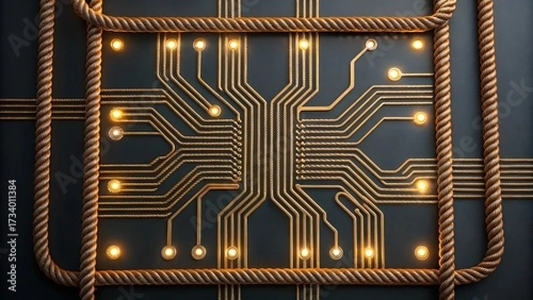 Fototapeta Creative rope designed as glowing electronic circuit board with lights