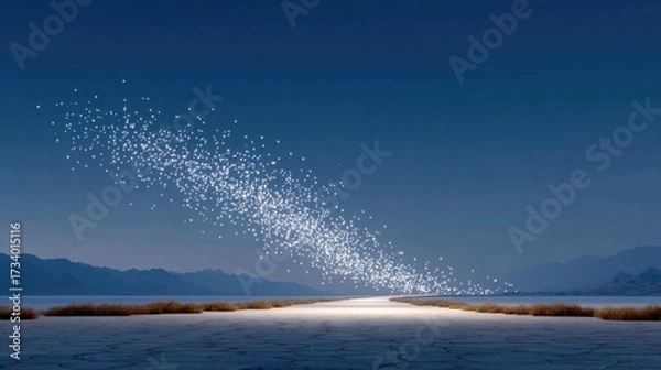Fototapeta Radiant light streaks across dark sky, creating mesmerizing cosm