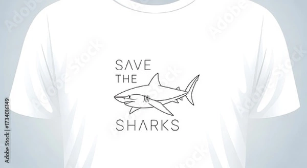 Fototapeta Save the Sharks T-shirt Design with Minimalist Line Art Shark.