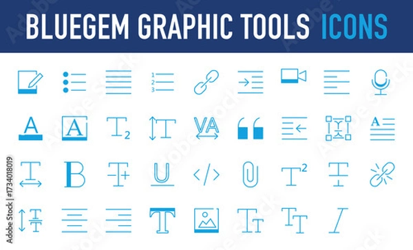 Fototapeta Set of Bluegem graphic tools vector icon. Concept, Letter, Typography, Left, Text, Big To Small Letter, Link, Tool, Signs, Document, Language, Paper, Line, Right, Photo illustration. 