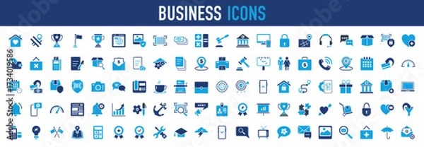 Fototapeta Set of Business icon. Maths, Speedometer, Danger, Achievement, Party, Sale, Bank, Success, Shopping, Businesscard, Secure, Add, Finance, Technology, Bell, Document, Speedometer, Setting illustration. 