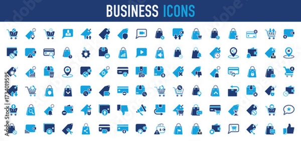 Fototapeta Set of Business vector icon. Sale, Wrong, Fashion, Buy, Finance, Market, Verify, Payment, Time, University, Service, Shopping, Tag, Preferences, Direction, Universal, Letter, Wait illustration. 