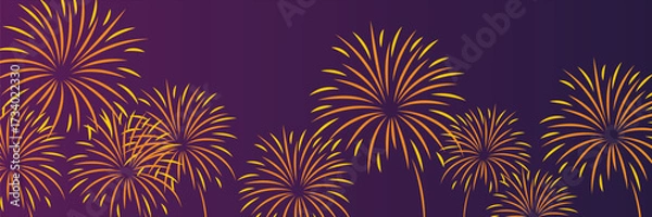 Fototapeta Vibrant fireworks display against a deep purple background provides a festive atmosphere perfect for celebrating holidays, special events, or adding a burst of energy
