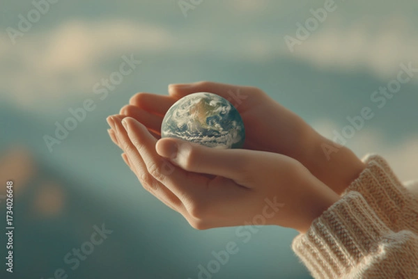 Fototapeta Fragile planet in persons hands