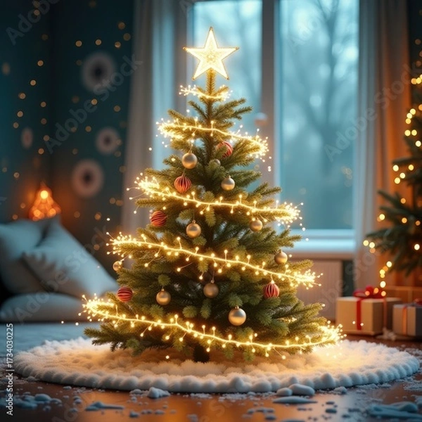 Fototapeta christmas tree and decorations