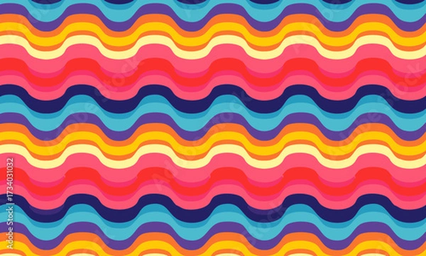 Fototapeta Retro 70s Groovy Ripple Seamless Pattern