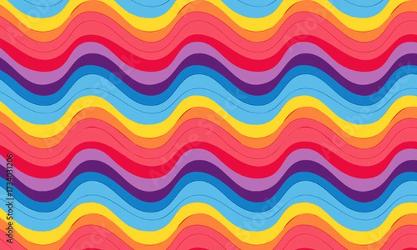 Fototapeta Retro Psychedelic Seamless Pattern with Groovy Rainbow Waves