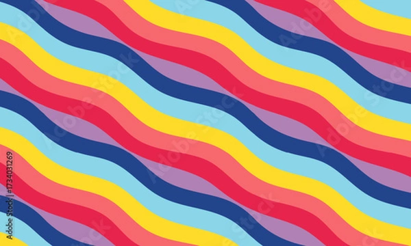 Fototapeta Retro 70s Groovy Wave Seamless Pattern