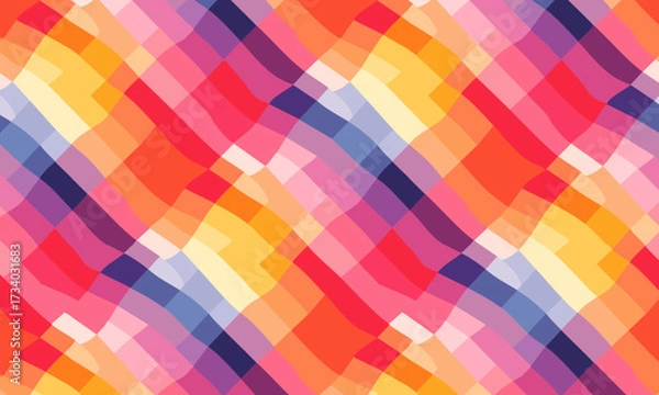 Fototapeta Abstract Wavy Plaid Seamless Pattern with Colorful Stripes