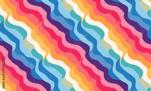 Fototapeta Retro Groovy Seamless Pattern with Colorful Wavy Lines