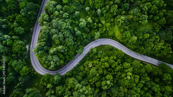 Fototapeta Winding road through dense forest