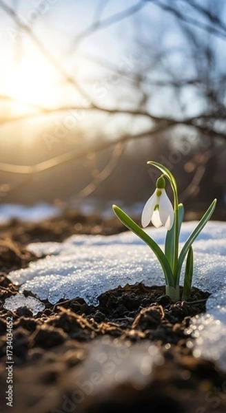 Obraz Spring Snowdrop in the Forest.