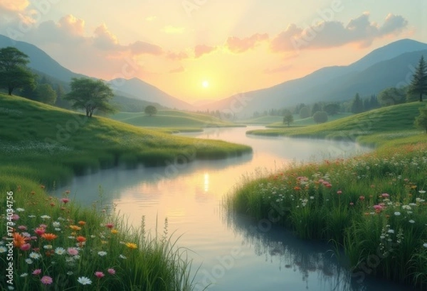 Fototapeta Serene Nature Artwork Tranquil Landscape Harmony Peaceful Scenery Scenic Elements