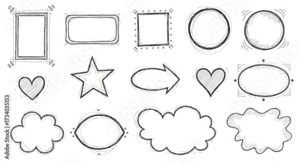 Fototapeta Hand-drawn sketch shapes and frames vector illustrations for design needs or presentations