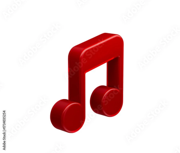 Fototapeta A sleek vibrant red musical note icon with smooth dual quavers and soft glow, 3D Illustration.
