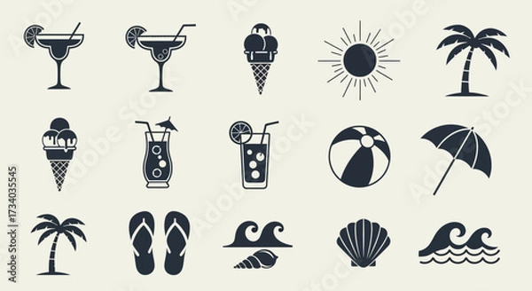 Fototapeta Summer holiday theme background with various summer icons and elements vector illustration