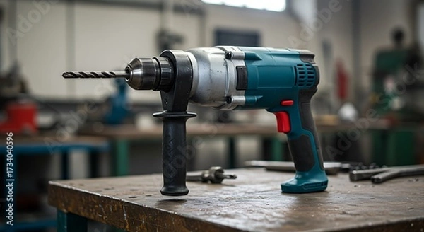 Fototapeta Cordless Drill Tool Close-up in Workshop