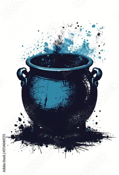Fototapeta Ancient Cauldron with Blue-Green Potion Explosion