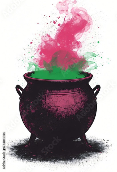 Fototapeta Ancient Cauldron with Splatters and Color Explosion