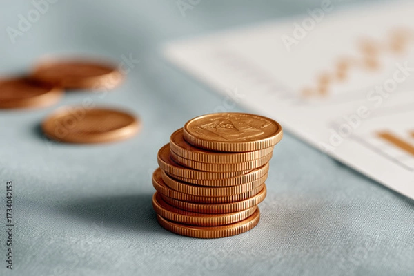 Fototapeta Balancing finances: coins and graphs