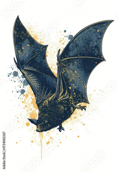 Fototapeta Vector Art Bat with Intense Blue Splatter