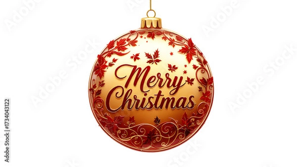 Fototapeta Christmas ornament with festive greeting, isolated on transparent background