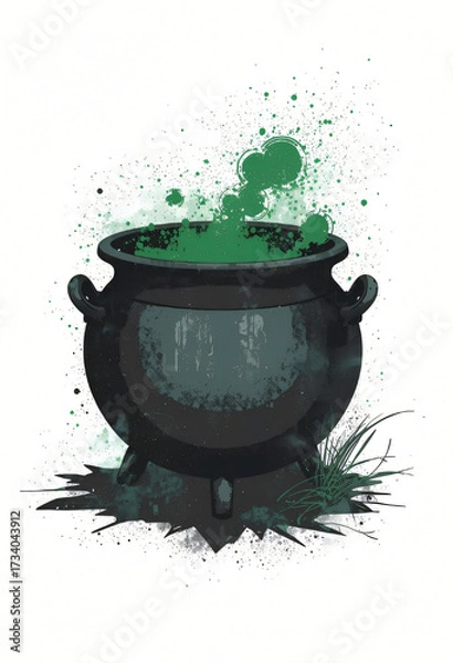 Fototapeta Witchcraft Scene: Stylized Cauldron with Pigment Explosion