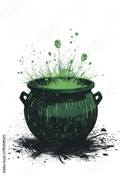 Fototapeta Ancient Cauldron with Green Smoke and Grunge Texture