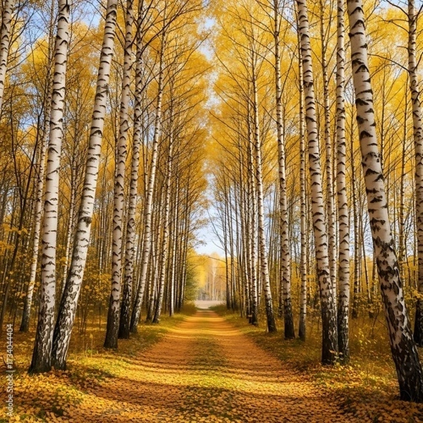 Obraz Autumn Birch Forest Path.