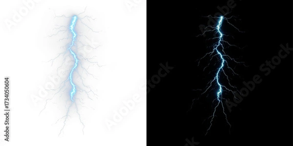Fototapeta Stunning blue lightning strikes vividly on a dark background, perfect for creating captivating atmospheric visuals