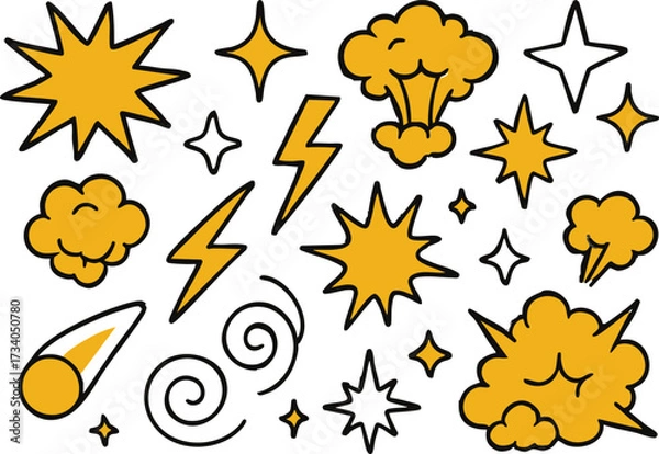 Fototapeta Comic Style Action Vector Set with Fire, Smoke, Bursts and Flash Elements