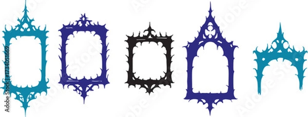 Fototapeta Gothic Window Frame Vector Set Antique Cathedral Style Arched Borders Collection