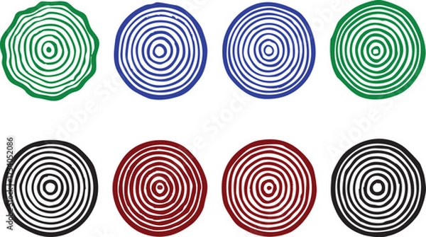 Fototapeta Circle design vector set with tree ring style round line textures in two rows