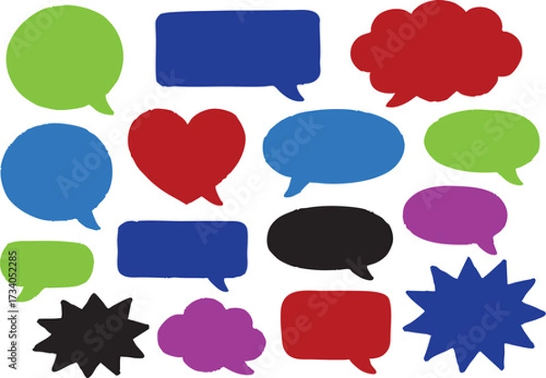 Fototapeta Speech Bubbles Vector Set with Colorful Comic Talk and Thought Clouds on White Background