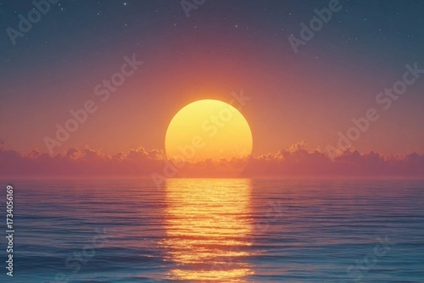 Obraz Sun dips into the ocean horizon, coloring the sky with pinks, oranges, and blues