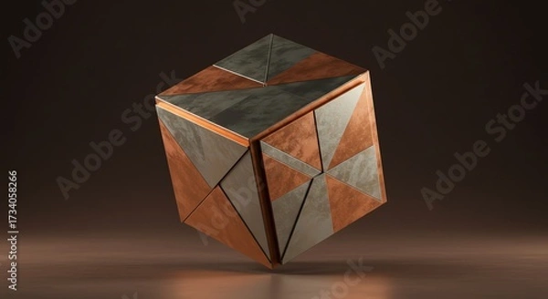 Fototapeta Geometric polyhedron with copper and gray panels