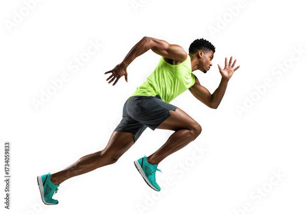 Fototapeta Determined athlete sprints with power isolated on transparent background in studio shot