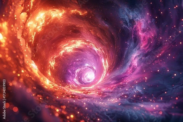 Fototapeta Wormhole creating colorful vortex light speed portal