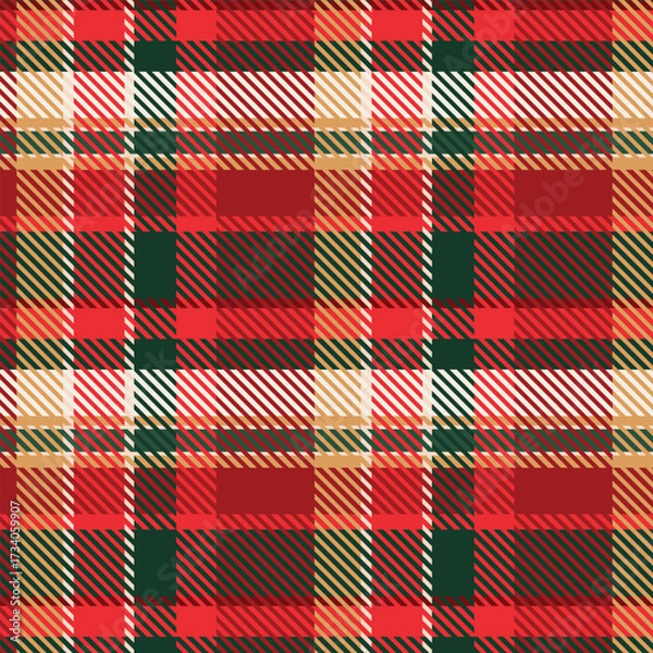 Fototapeta Festive Christmas Plaid Seamless Pattern. Red and green holiday tartan plaid pattern design for textile, fabrics, print, fashion and packaging