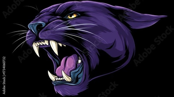 Fototapeta Angry panther roaring vector illustration symbol showing fierce wild animal aggression. Powerful predator concept for mascot design, sports teams, and branding projects