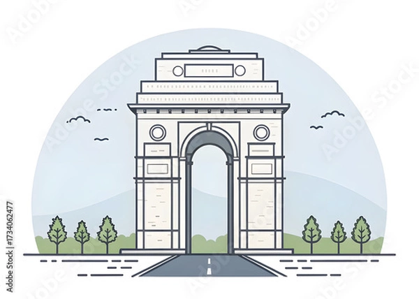 Fototapeta Minimalist concept art of India Gate with flat shading and symmetry.