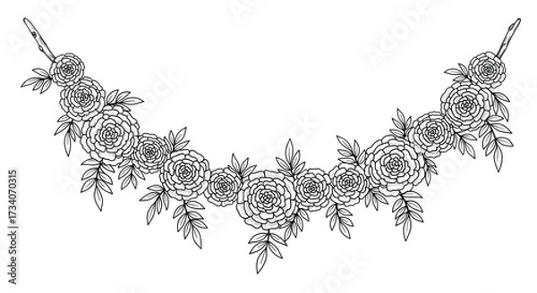 Obraz Elegant Floral Garland Line Art Illustration for Coloring Pages and Creative Projects