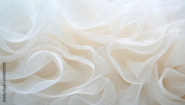 Obraz Soft, flowing folds of sheer, off-white fabric create a delicate, elegant texture.