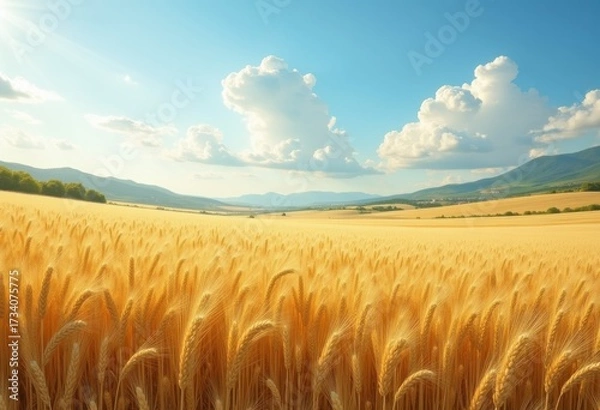 Fototapeta Golden Wheat Fields Swaying in the Breeze Nature Scene Beautiful Agricultural Landscape Serenity Harmony