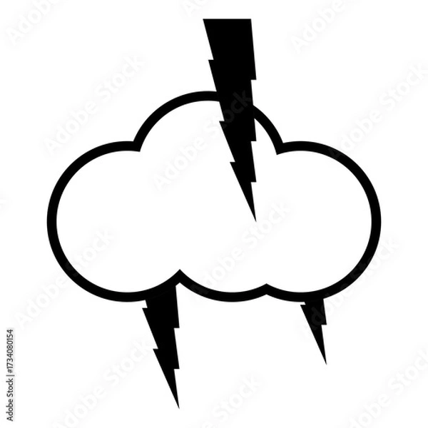 Obraz Cloud with Lightning Bolt Line Icon, Storm Weather Symbol