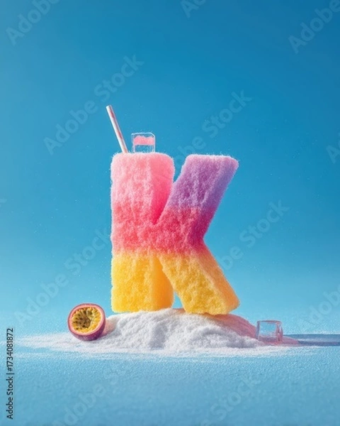 Fototapeta Bright colorful summer drink with fluffy straw vibrant juice and playful design perfect for holidays parties and cheerful outdoor celebrations