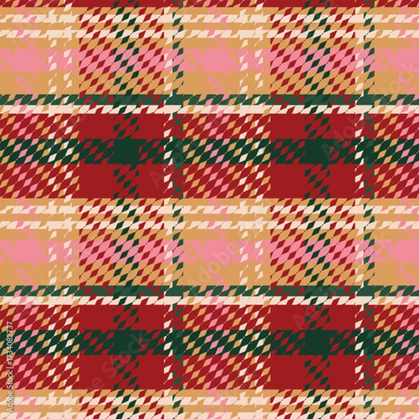 Fototapeta Christmas red, green, pink and beige plaid seamless pattern. Scottish Xmas checked tartan pattern for print, fabrics, textile
