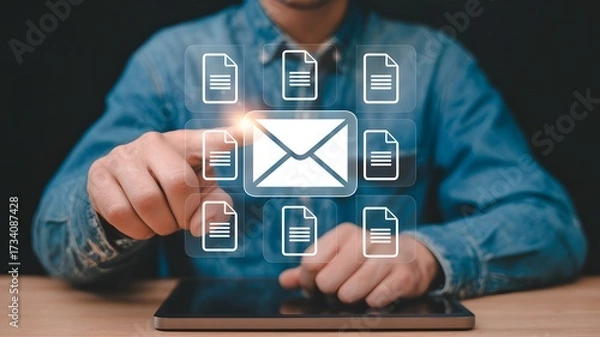 Fototapeta Email marketing concept. Sending or receiving email marketing. Direct selling projects in business list of customers who want to send by email. digital newsletter to customer.