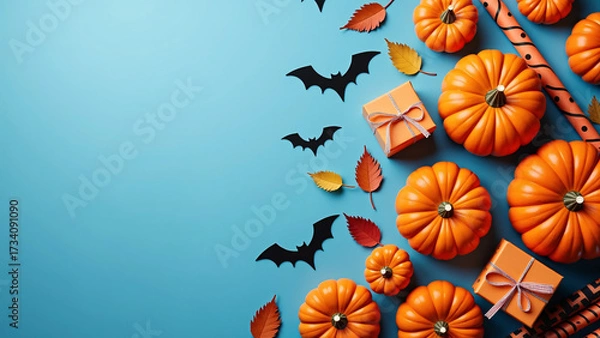 Obraz Pumpkin scatter on cobalt dusk—elegant, sculptural, and pulsing with mischief, clarity, and poetic promise.
