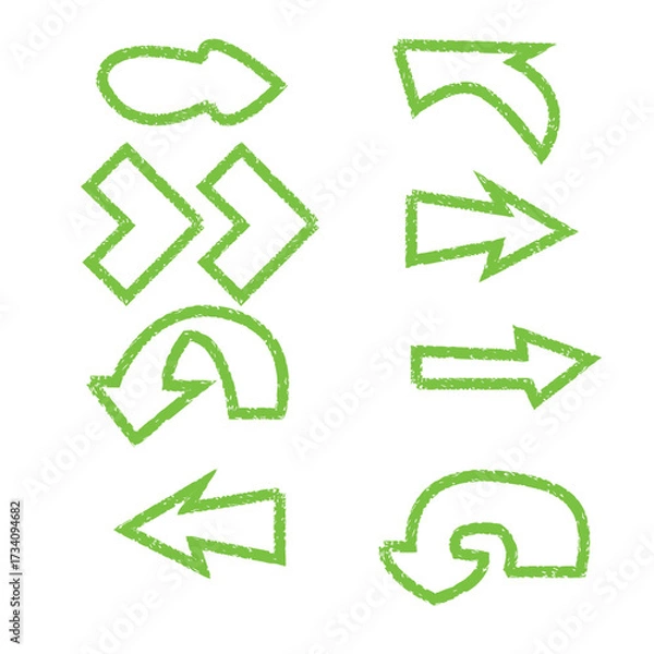 Fototapeta Collection of various green neon outline arrows pointing in different directions